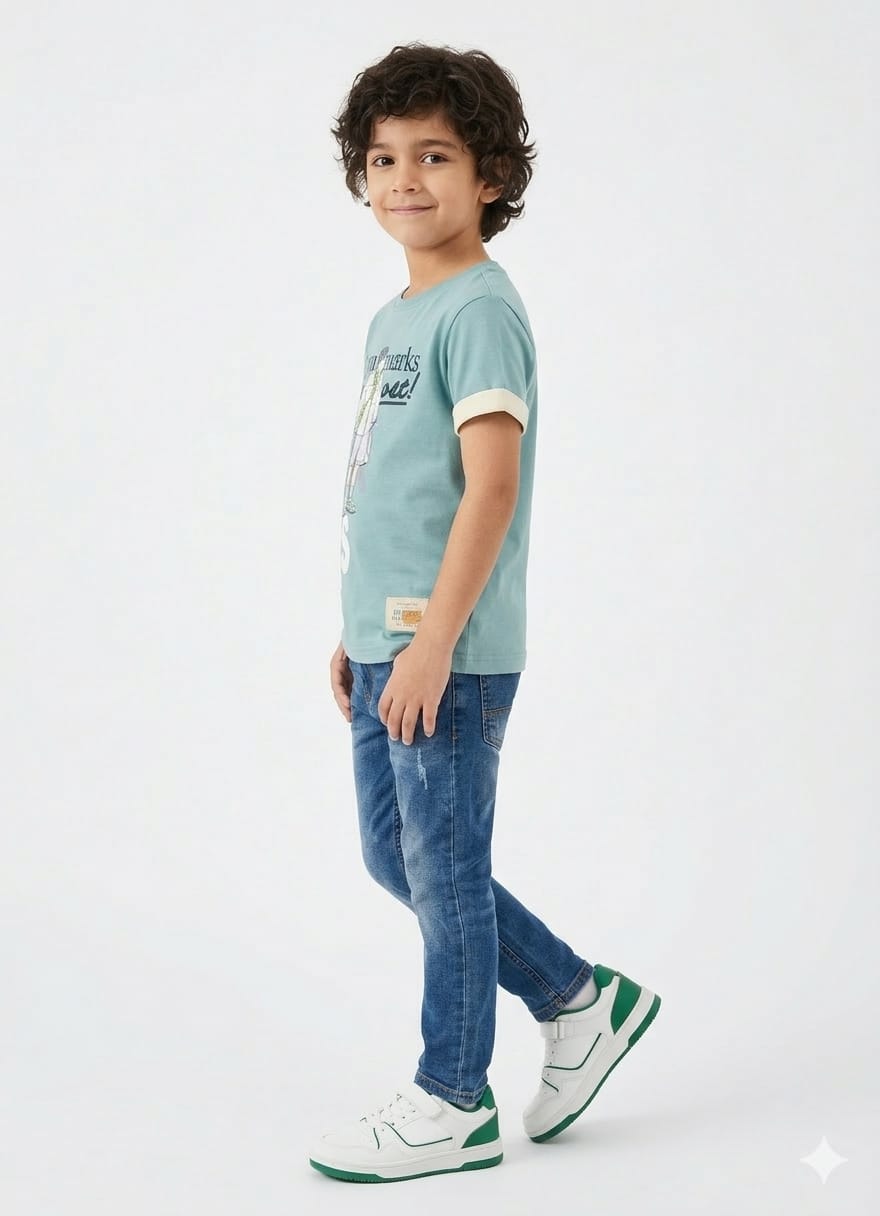Boys' Graphic Print Mint Green Crew Neck T-Shirt