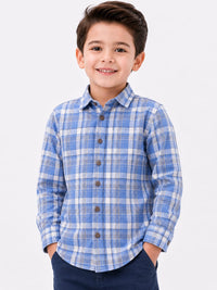 Boys' Classic Plaid Button-Down Long-Sleeve Blue Shirt