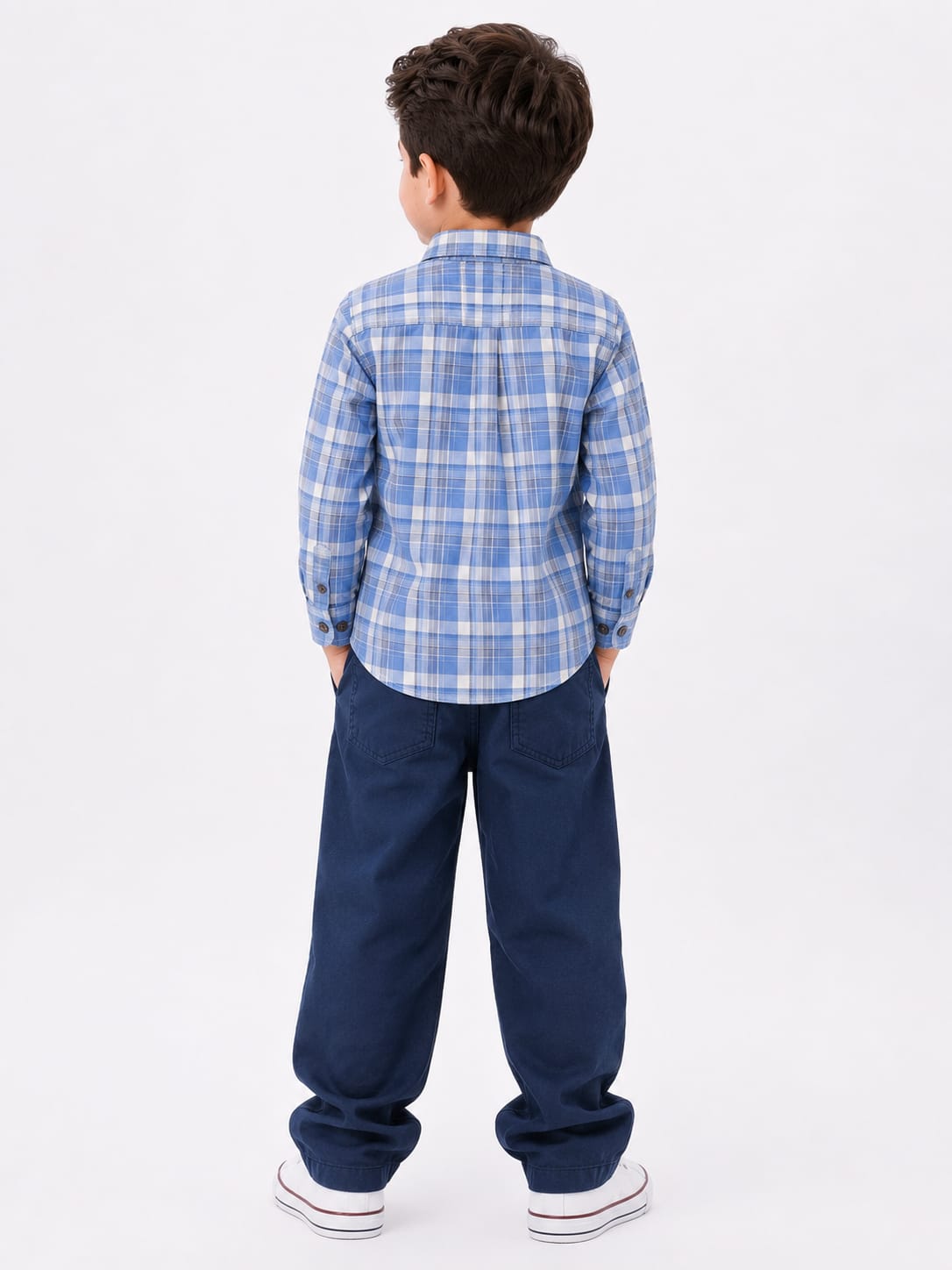 Boys' Classic Plaid Button-Down Long-Sleeve Blue Shirt