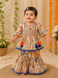 Toddler Girls' Festive Multi-Color Floral Peplum Kurti & Sharara Set