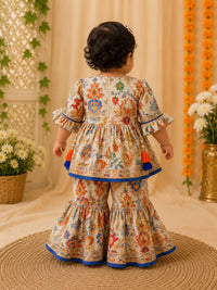 Toddler Girls' Festive Multi-Color Floral Peplum Kurti & Sharara Set