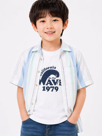 Boys' Pastel Vertical Striped Short-Sleeve Casual Shirt