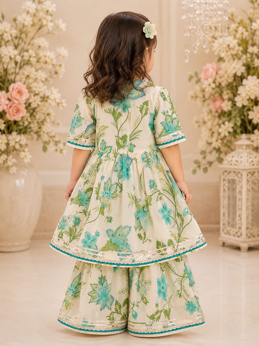 Girls' Floral Print Anarkali Kurti & Sharara Set