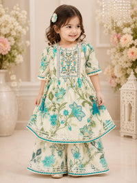 Girls' Floral Print Anarkali Kurti & Sharara Set