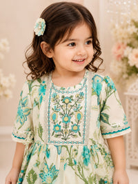 Girls' Floral Print Anarkali Kurti & Sharara Set