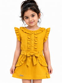 Girls' Ruffled Mustard Yellow Festive Frock