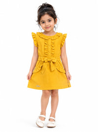 Girls' Ruffled Mustard Yellow Festive Frock