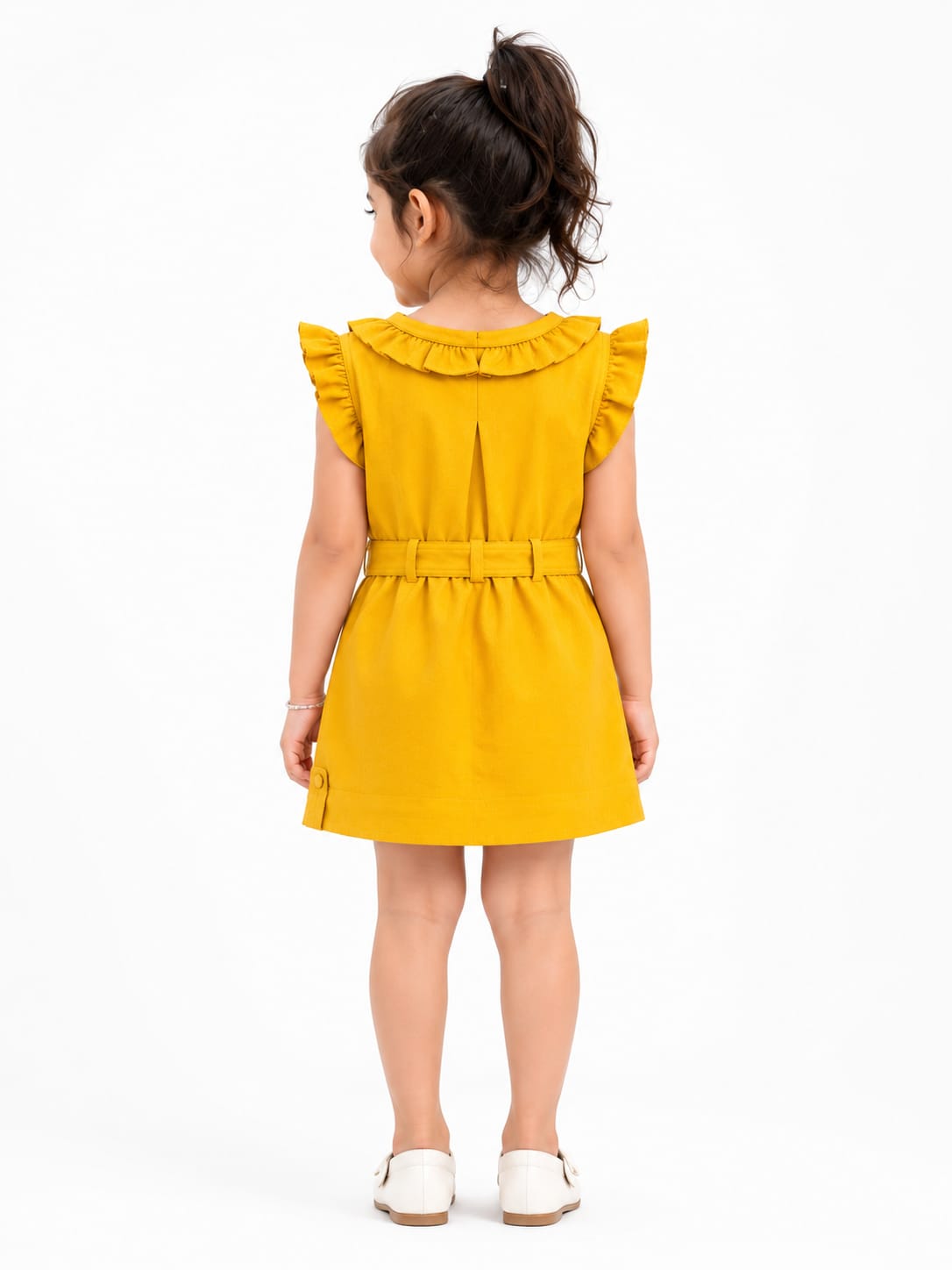 Girls' Ruffled Mustard Yellow Festive Frock