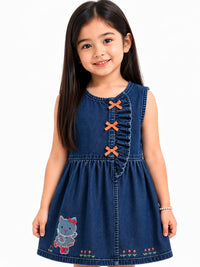 Girls' Embroidered Denim Sleeveless Frock