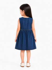 Girls' Embroidered Denim Sleeveless Frock