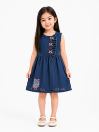 Girls' Embroidered Denim Sleeveless Frock
