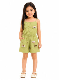 Girls' Utility-Style Pistachio Green Cotton Jumpsuit