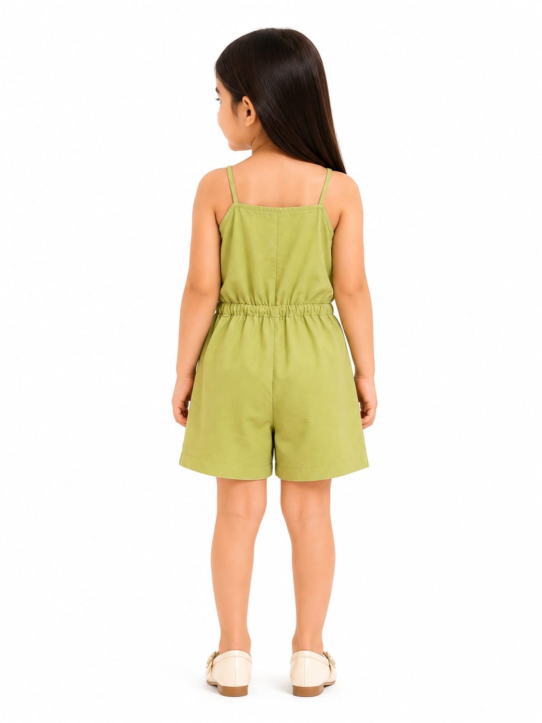 Girls' Utility-Style Pistachio Green Cotton Jumpsuit
