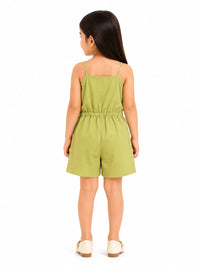 Girls' Utility-Style Pistachio Green Cotton Jumpsuit