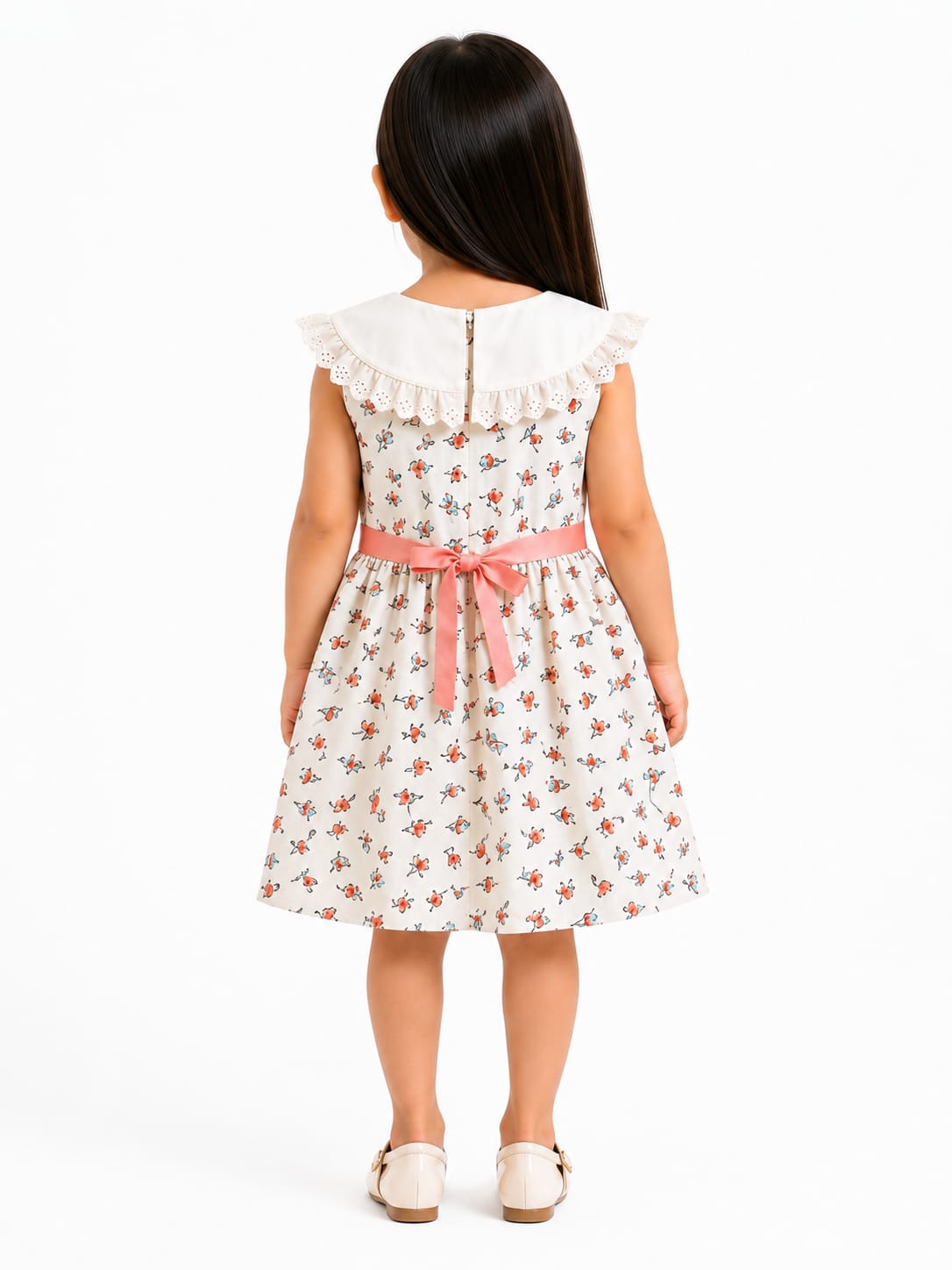 Girls' Vintage-Inspired Floral Frock with Eyelet Collar