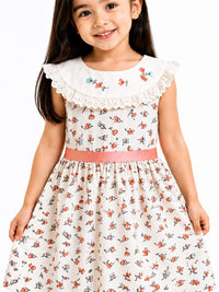 Girls' Vintage-Inspired Floral Frock with Eyelet Collar