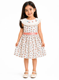 Girls' Vintage-Inspired Floral Frock with Eyelet Collar