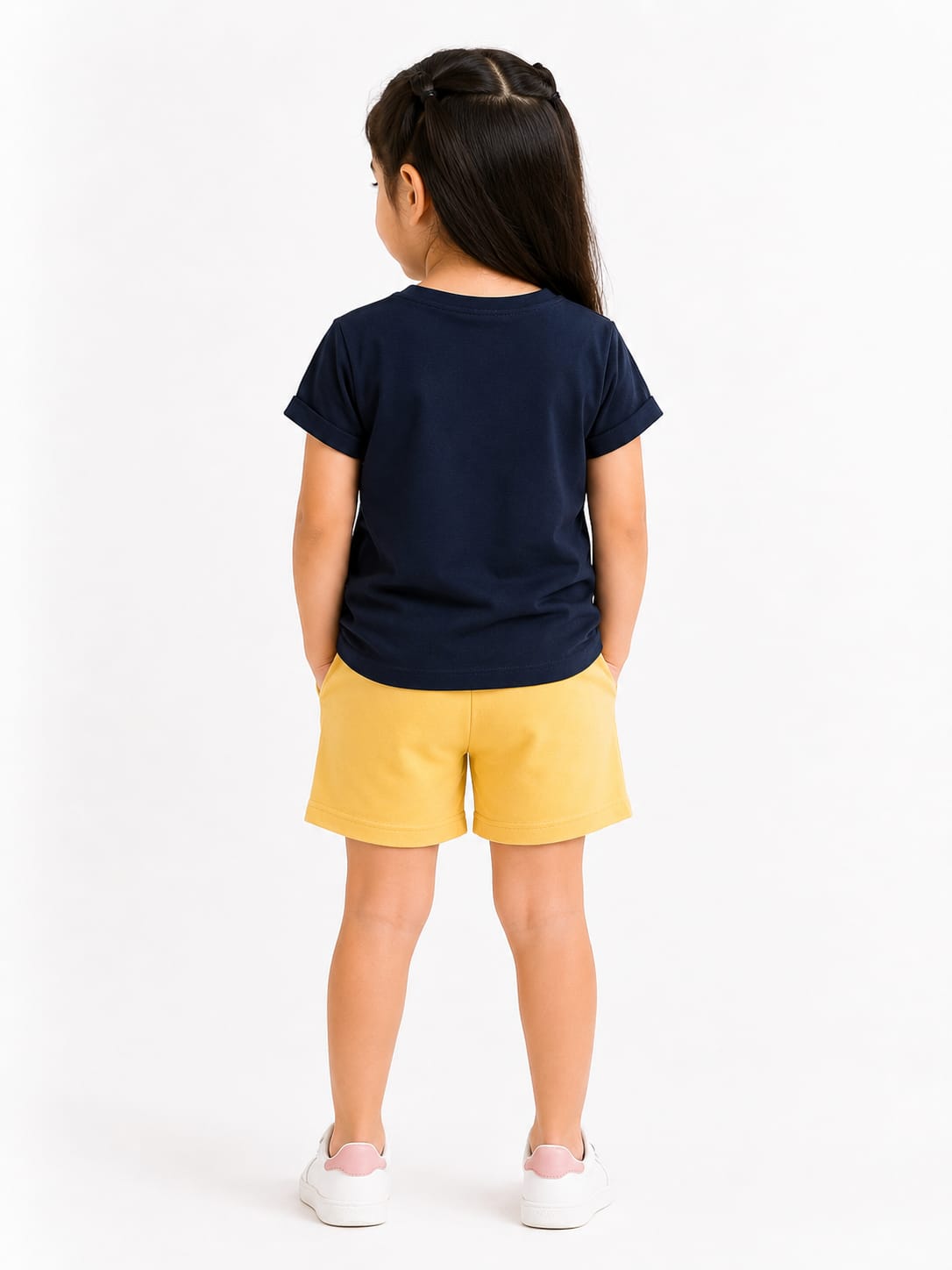 Girls' "Feel Good" Graphic Print Navy Blue T-Shirt