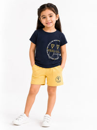 Girls' "Feel Good" Graphic Print Navy Blue T-Shirt