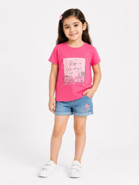 Girls' "Life is Wonderful" Bicycle Graphic Pink T-Shirt