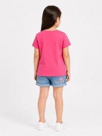 Girls' "Life is Wonderful" Bicycle Graphic Pink T-Shirt