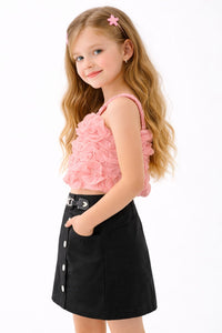 Girls Trendy Button-Front Utility Denim Skort