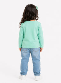 Girls Retro Mint "Hello Everyone" Full-Sleeve T-Shirt