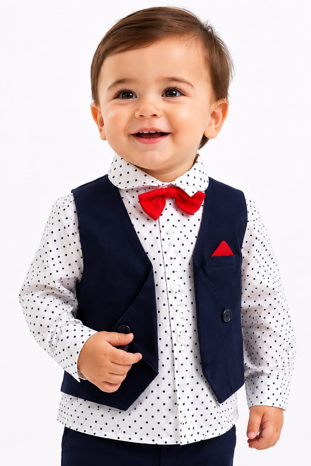 Toddler Boys Polka Dot Shirt & Waistcoat 4-Piece Suit Set