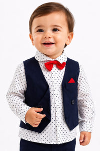 Toddler Boys Polka Dot Shirt & Waistcoat 4-Piece Suit Set