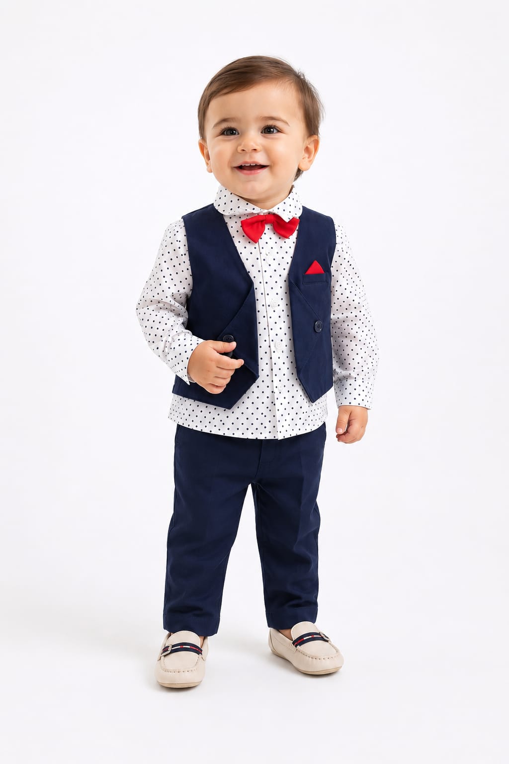 Toddler Boys Polka Dot Shirt & Waistcoat 4-Piece Suit Set