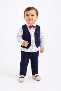 Toddler Boys Polka Dot Shirt & Waistcoat 4-Piece Suit Set