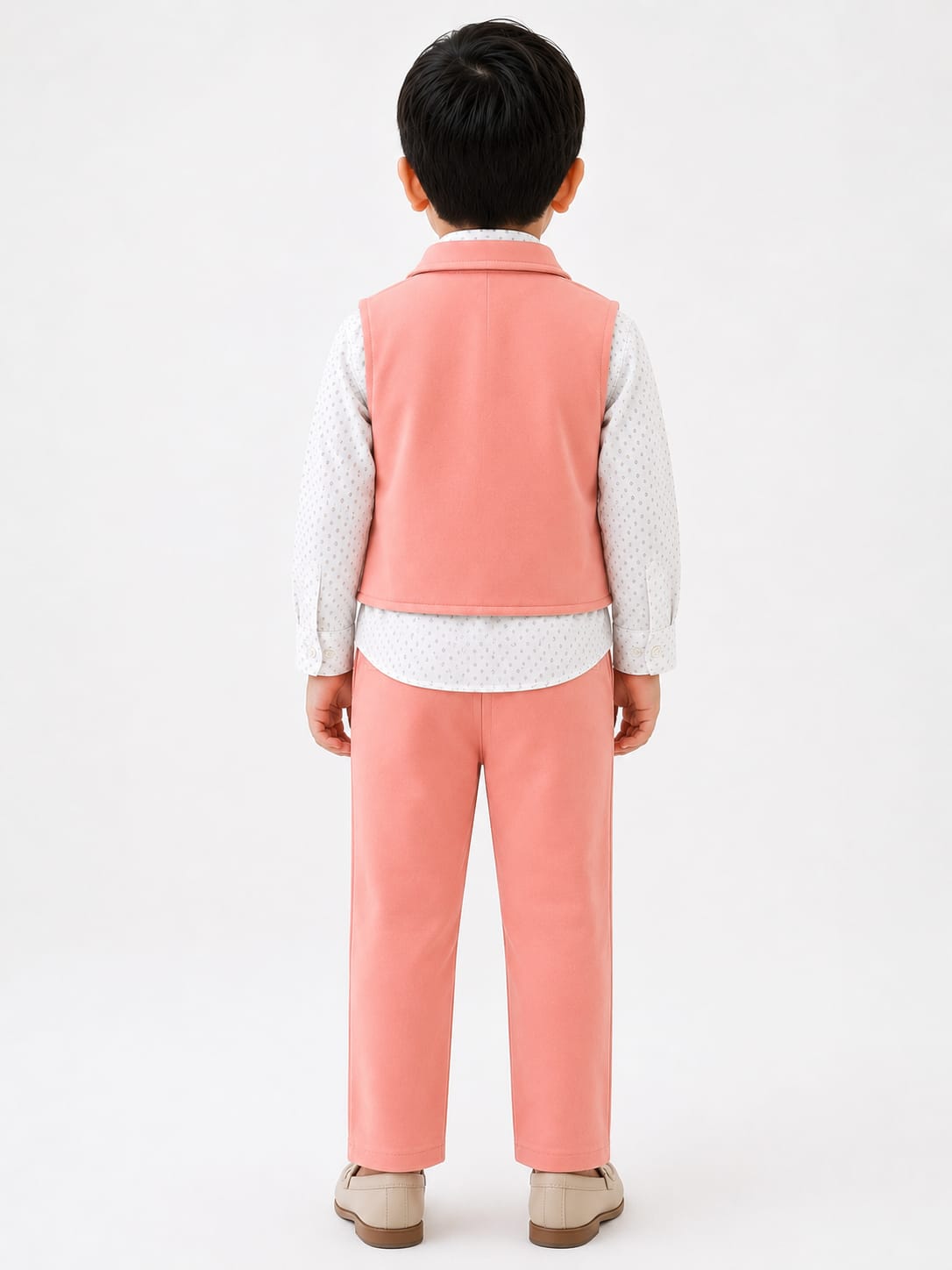 Boys Elegant Peach Waistcoat & Trousers 3-Piece Suit Set