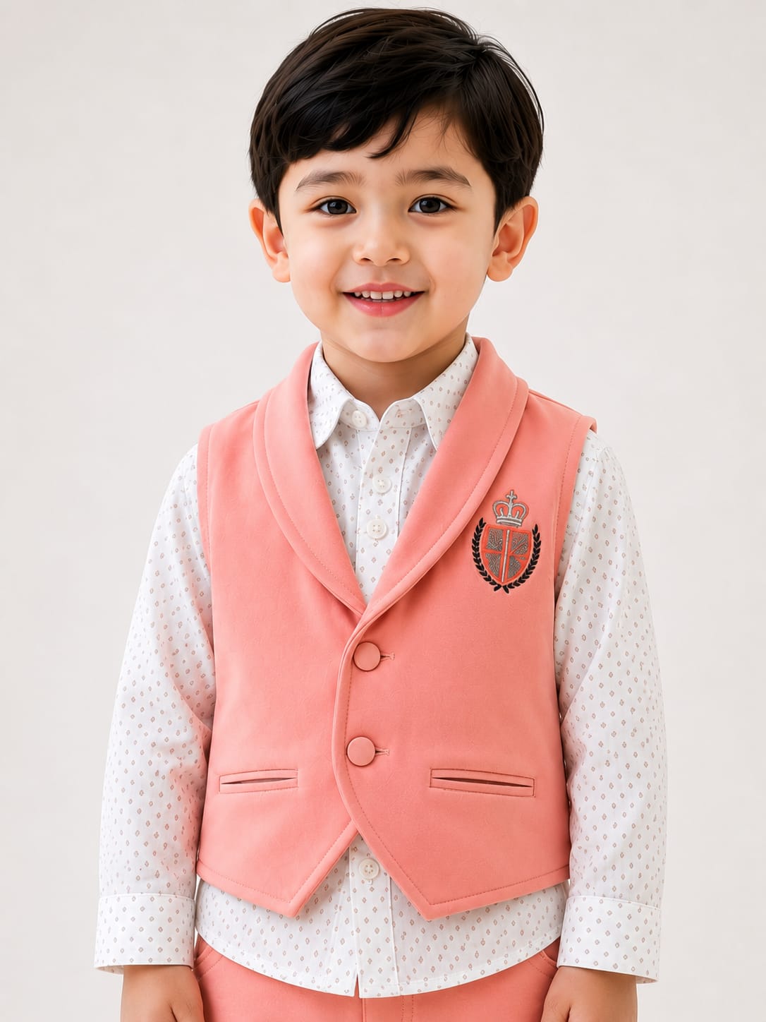 Boys Elegant Peach Waistcoat & Trousers 3-Piece Suit Set