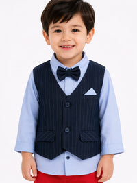 Boys Classic Pinstripe Waistcoat & Red Trousers 4-Piece Suit Set