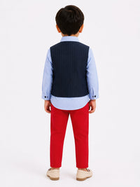 Boys Classic Pinstripe Waistcoat & Red Trousers 4-Piece Suit Set