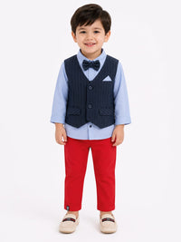 Boys Classic Pinstripe Waistcoat & Red Trousers 4-Piece Suit Set