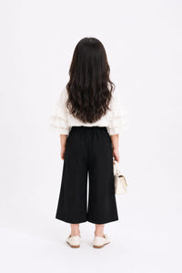 Girls Chic Black & White Ruffled Blouse & Wide-Leg Palazzo Set