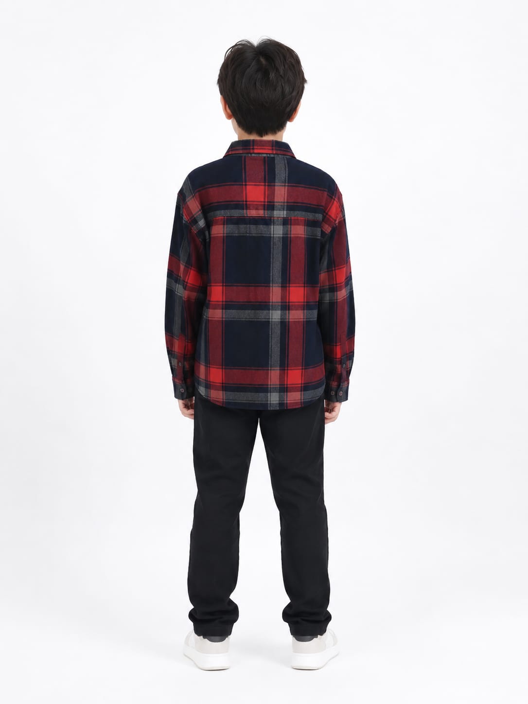 Boys' Red & Navy Plaid Flannel Casual Shirt