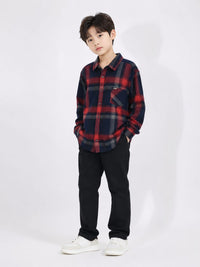 Boys' Red & Navy Plaid Flannel Casual Shirt