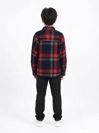 Boys' Red & Navy Plaid Flannel Casual Shirt