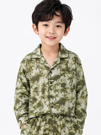 Boys' Olive Dinosaur All-Over Print Shirt and Trousers Coord Set