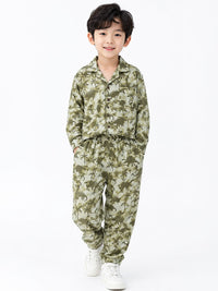 Boys' Olive Dinosaur All-Over Print Shirt and Trousers Coord Set