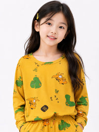 Girls' Mustard Yellow All-Over Dinosaur Print Loungewear Set