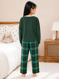 Girls' Festive Winter Wonderland Graphic Tee and Plaid Trousers Nightwear Set