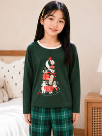 Girls' Festive Winter Wonderland Graphic Tee and Plaid Trousers Nightwear Set