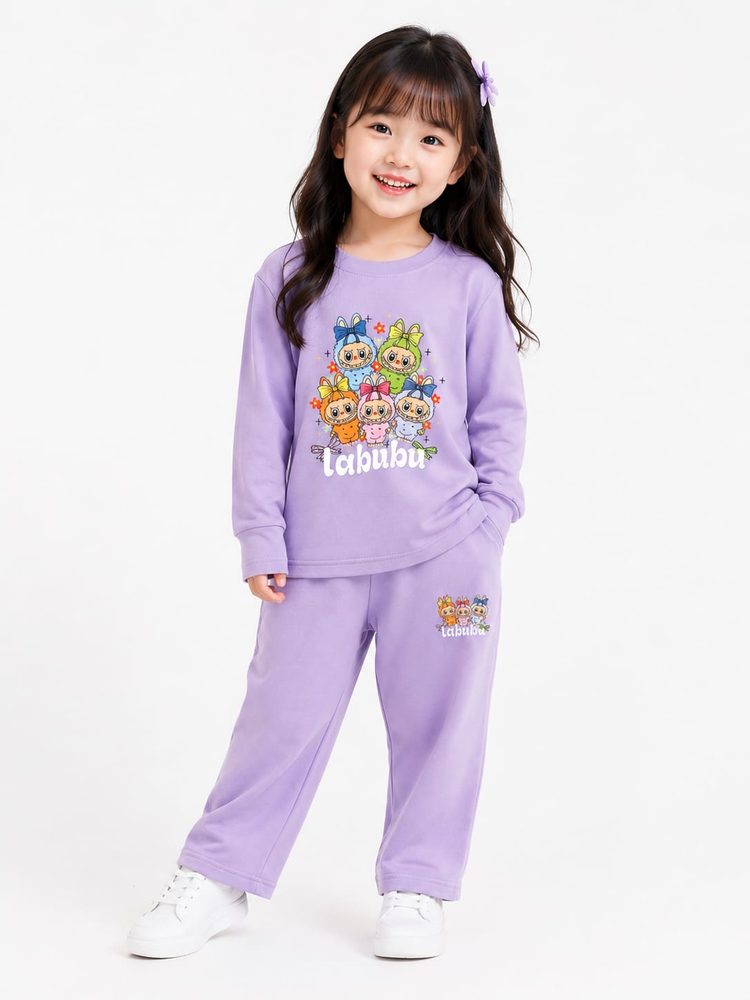 Girls' "Labubu" Cartoon Graphic Sweatshirt and Joggers Coord Set
