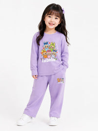 Girls' "Labubu" Cartoon Graphic Sweatshirt and Joggers Coord Set