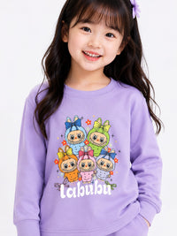 Girls' "Labubu" Cartoon Graphic Sweatshirt and Joggers Coord Set