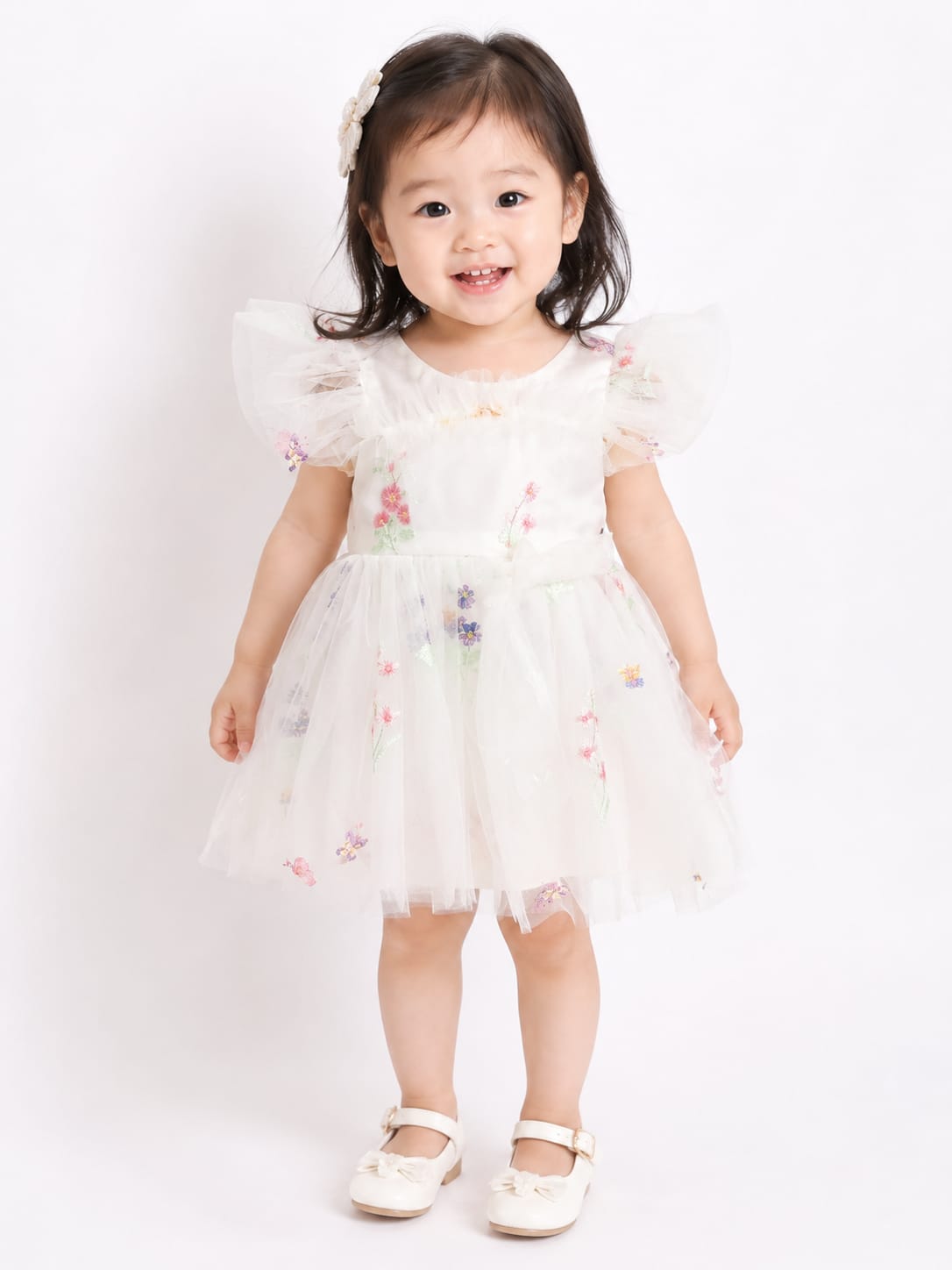 Whimsical Floral Embroidered Tulle Party Frock