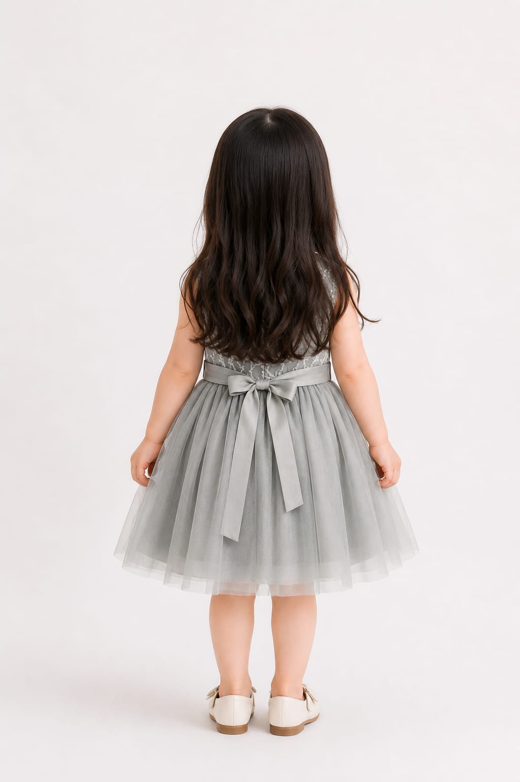 Elegant Sage Green Embroidered Tulle Frock
